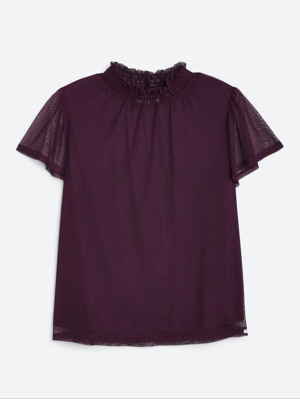 Smocked Neck Flutter Sleeve Blouse in Plum